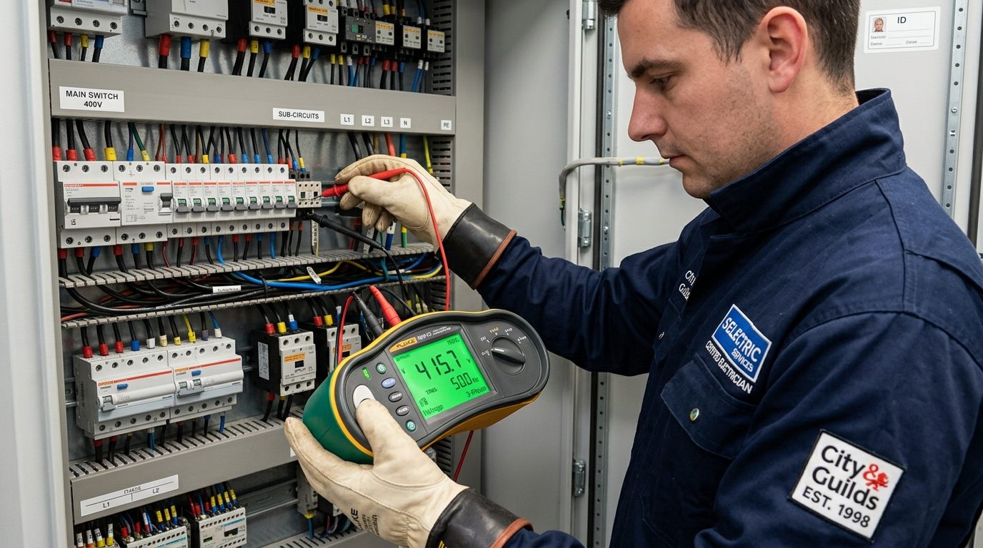 Elektryk podczas montażu rozdzielnicy